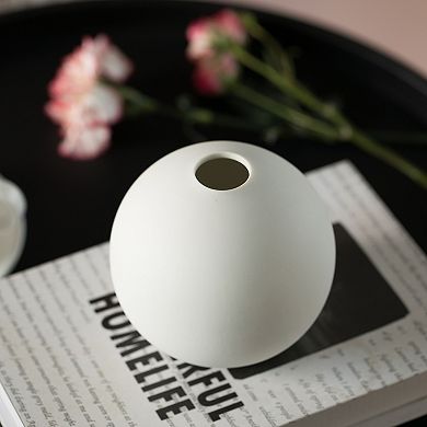 Uniquewise 4-In Round White Ceramic Table Vase