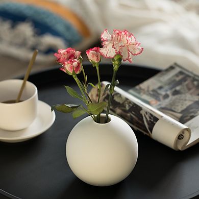 Uniquewise 4-In Round White Ceramic Table Vase