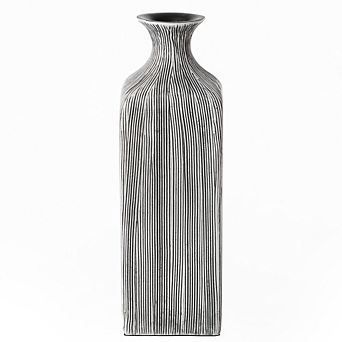Contemporary Decorative Square Table Flower Vase with Striped Design