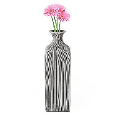 Contemporary Decorative Square Table Flower Vase with Striped Design