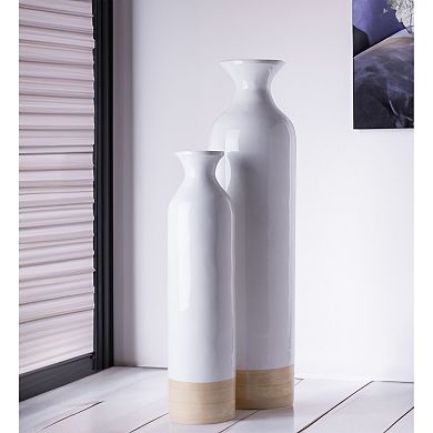 Cylinder Shaped Tall Spun Bamboo Floor Vase, embellished with a Glossy Lacquer