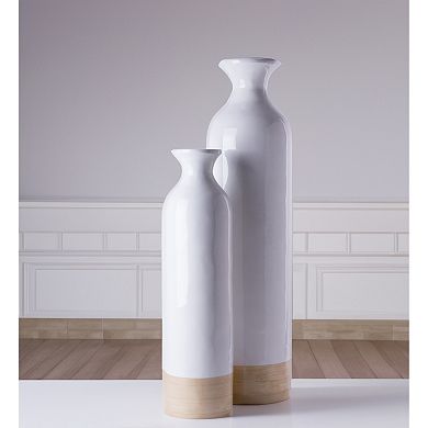 Cylinder Shaped Tall Spun Bamboo Floor Vase, embellished with a Glossy Lacquer