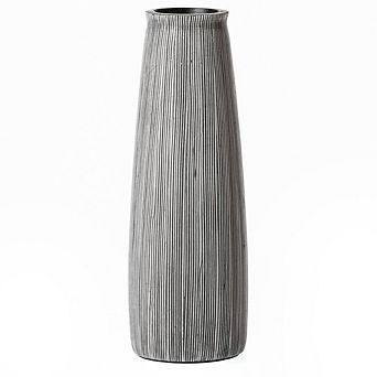 Decorative Modern Round Table Centerpiece Flower Vase with Gray Striped Design