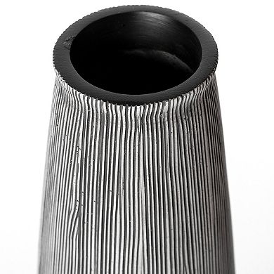 Decorative Modern Round Table Centerpiece Flower Vase with Gray Striped Design