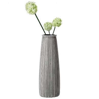 Decorative Modern Round Table Centerpiece Flower Vase with Gray Striped Design