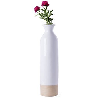 Cylinder Shaped Tall Spun Bamboo Floor Vase with a Glossy Lacquer and Natural Bamboo Finish
