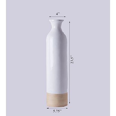 Cylinder Shaped Tall Spun Bamboo Floor Vase with a Glossy Lacquer and Natural Bamboo Finish