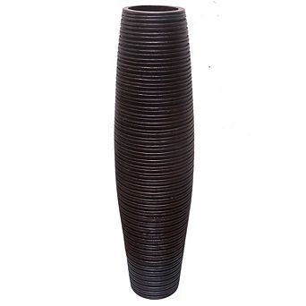 Decorative Contemporary Mango Wood Ribbed Design Round Floor Vase