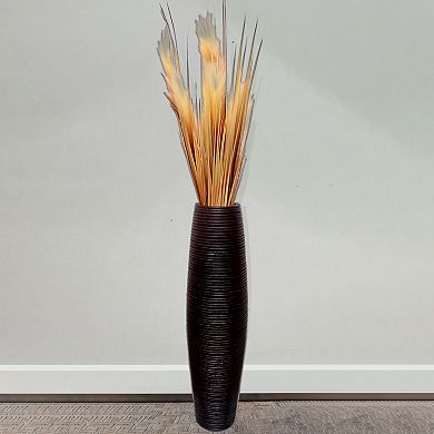 Decorative Contemporary Mango Wood Ribbed Design Round Floor Vase