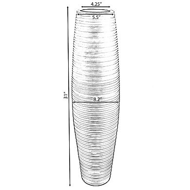 Decorative Contemporary Mango Wood Ribbed Design Round Floor Vase