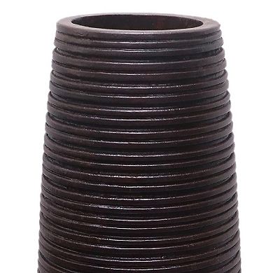 Decorative Contemporary Mango Wood Ribbed Design Round Floor Vase