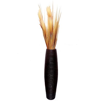 Decorative Contemporary Mango Wood Ribbed Design Round Floor Vase