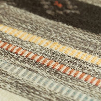 Handwoven Boho Multi Striped Wool Flatweave Kilim Area Rug