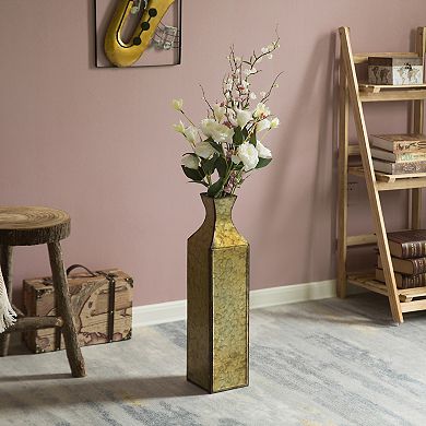 Decorative Antique Style Metal Bottle Shape Gold Floor Vase for Entryway, Living Room or Dining Room