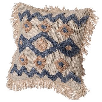 Handwoven Cotton & Silk Throw Pillow Cover with Embossed Zig Zag