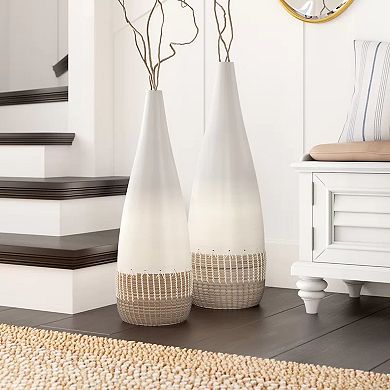 Spun Bamboo and Coiled Seagrass Patterned Vase