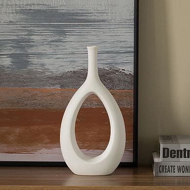 Contemporary White Ceramic Unique Shaped Flower Table Vase Centerpiece