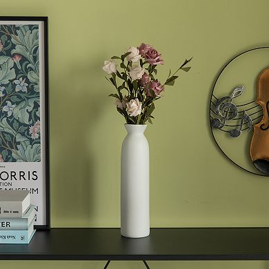 Contemporary White Cylinder-Shaped Ceramic Table Flower Vase Holder