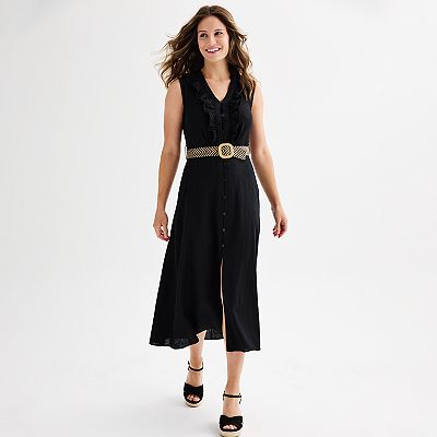 knee length dresses for ladies Storie Dress Linen Black S main image 0