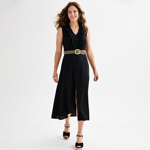 Women's Ellen Tracy Belted Linen Midi Dress