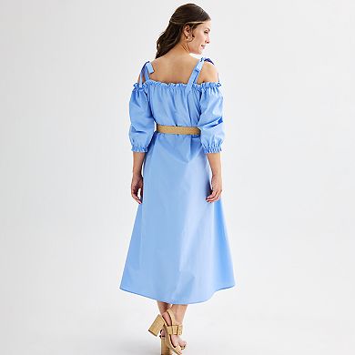 Women's Ellen Tracy Cold Shoulder Belted Maxi Dress with Ties
