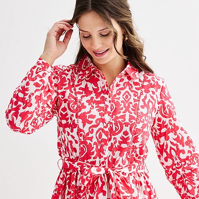 Women's Ellen Tracy Shirt Dress with Self Tie and Ruffle Hem