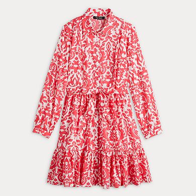 Women's Ellen Tracy Shirt Dress with Self Tie and Ruffle Hem