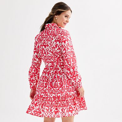 Women's Ellen Tracy Shirt Dress with Self Tie and Ruffle Hem