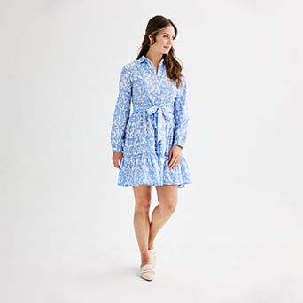Women's Ellen Tracy Shirt Dress with Self Tie and Ruffle Hem