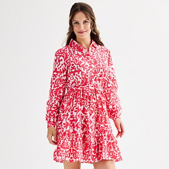 Women's Ellen Tracy Shirt Dress with Self Tie and Ruffle Hem