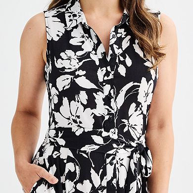 Women's Ellen Tracy Sleeveless Shirt Dress with Self Tie Sash