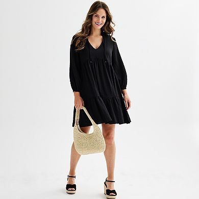 Women's Ellen Tracy V-Neck Long Sleeve Tiered Mini Dress