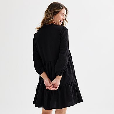 Women's Ellen Tracy V-Neck Long Sleeve Tiered Mini Dress