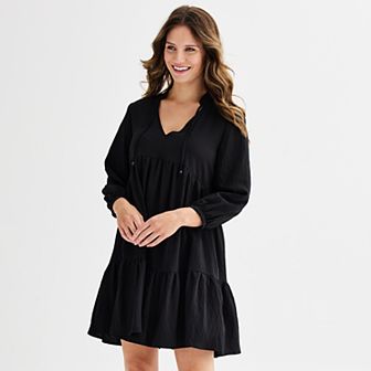 Women's Ellen Tracy V-Neck Long Sleeve Tiered Mini Dress
