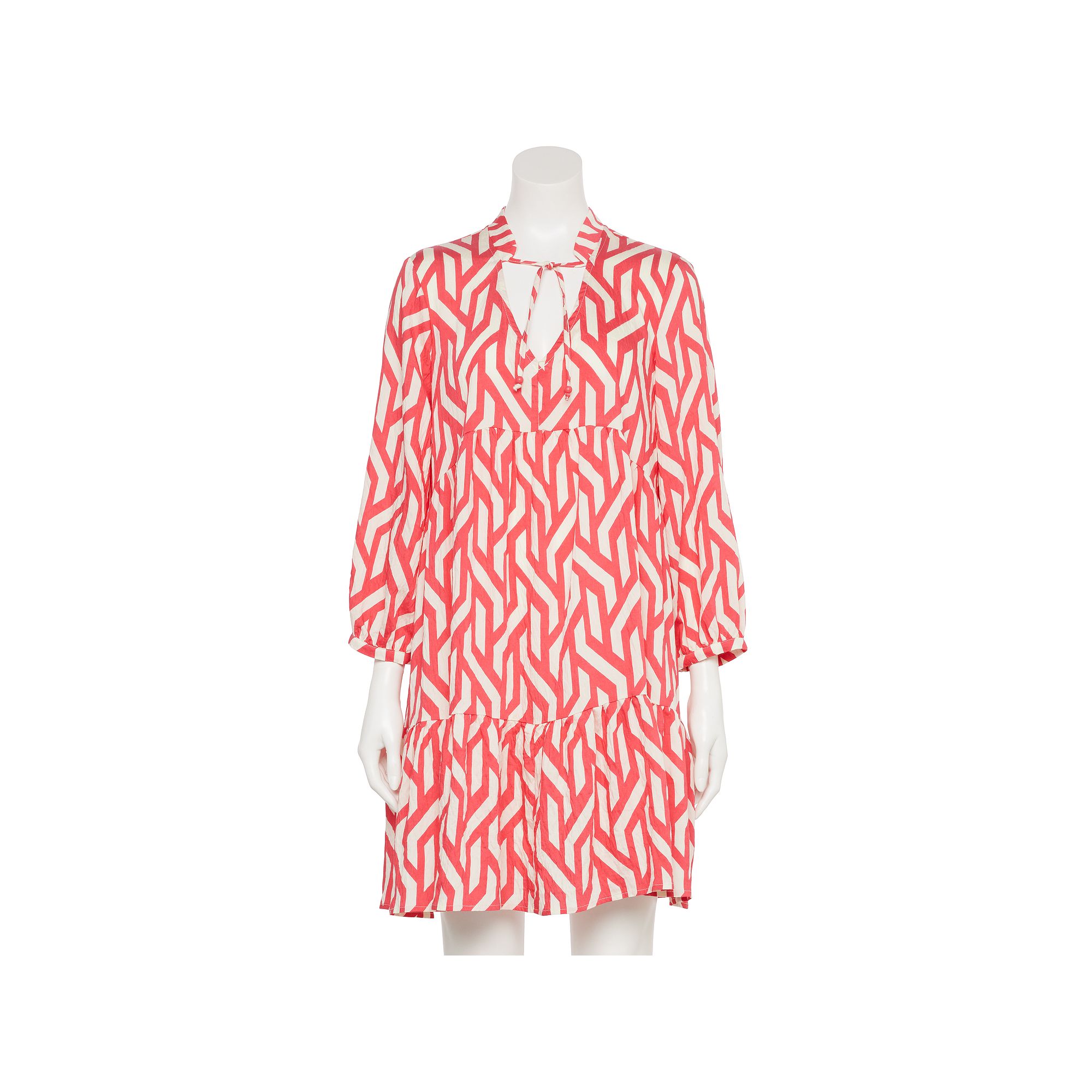 Womens Ellen Tracy V-Neck Long Sleeve Tiered Mini Dress, Size: XS, Geo Pri