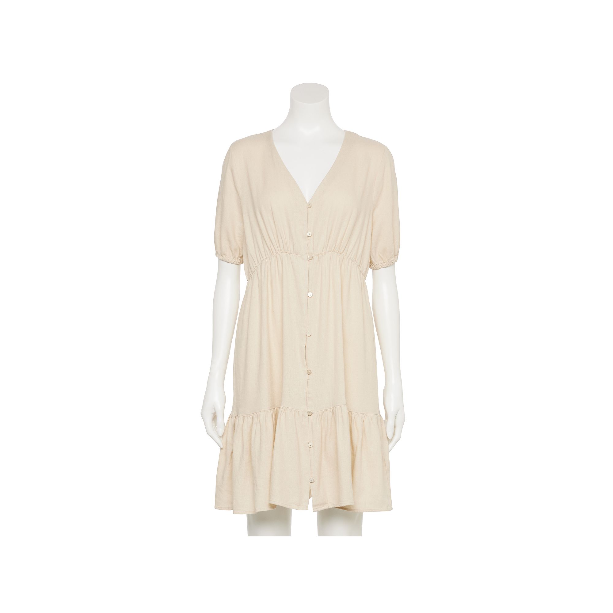 Womens Ellen Tracy V-Neck Long Sleeve Tiered Mini Dress, Size: XS, Linen