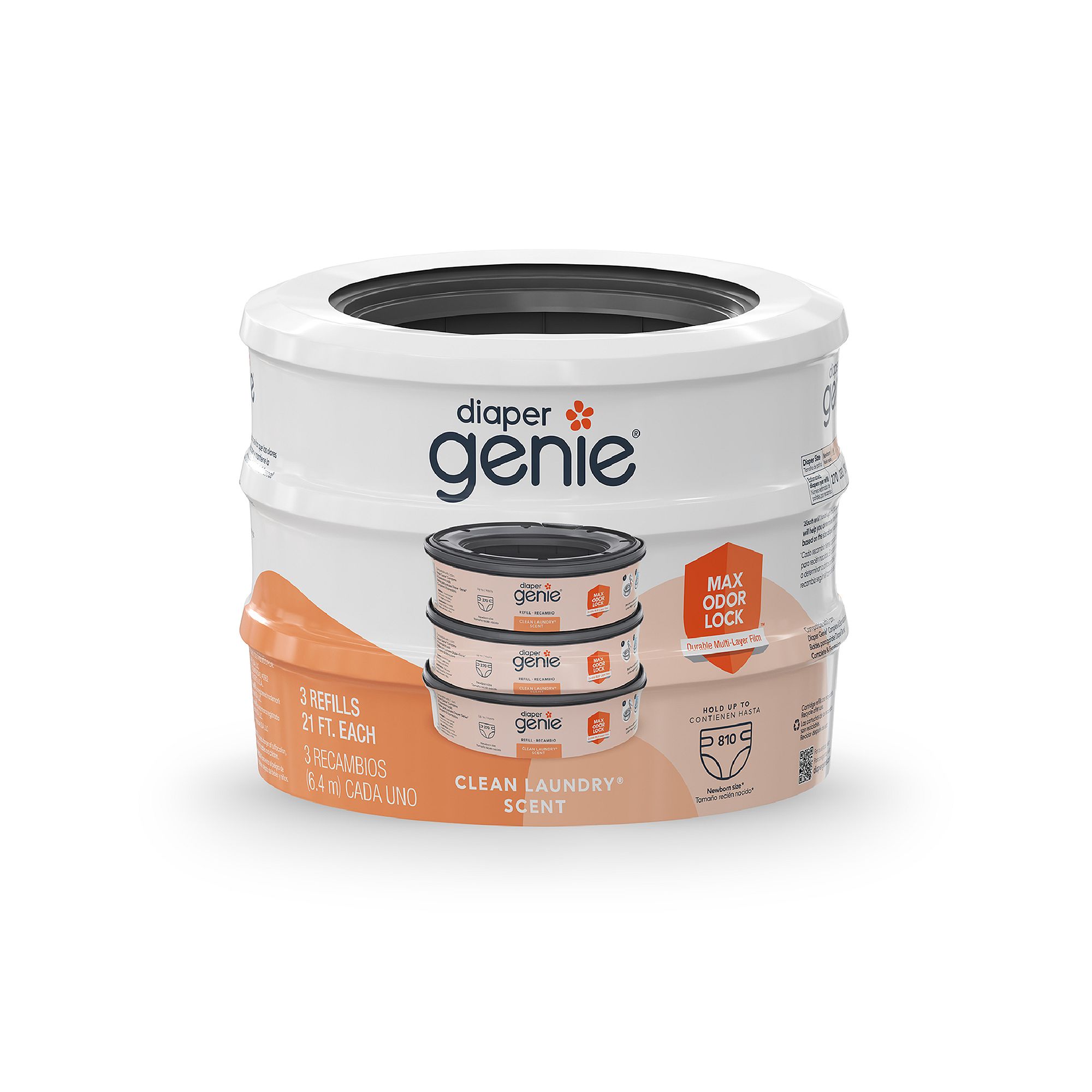 Diaper Genie 3-Pack Clean Laundry Scented Round Refills, Blue