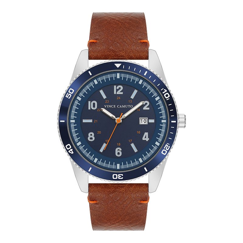 Vince Camuto Men's Strap Watch, Size: 45MM, Navy Brown