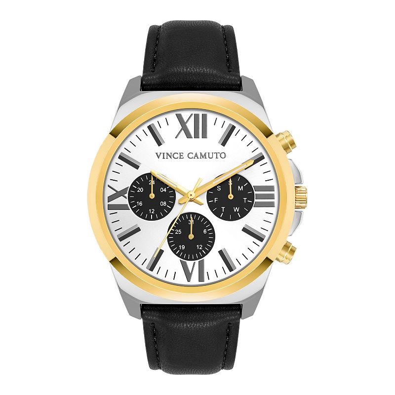 Vince Camuto Men's Two Tone 3 Subdial Calendar Strap Watch, Size: 45MM, Black