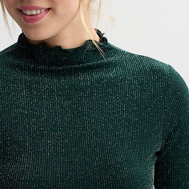 Juniors' SO® Sparkle Rib Knit Mockneck Scallop Edge Top