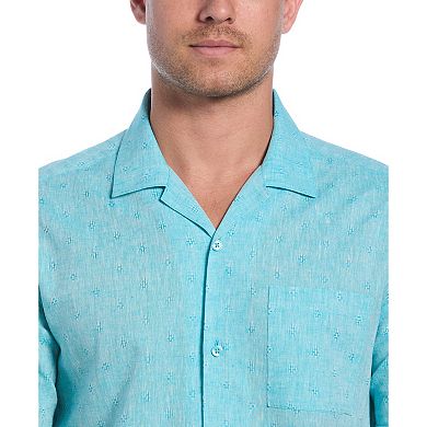 Men's Cubavera Linen Blend Diamond Dobby Print Short Sleeve Button-Down Shirt