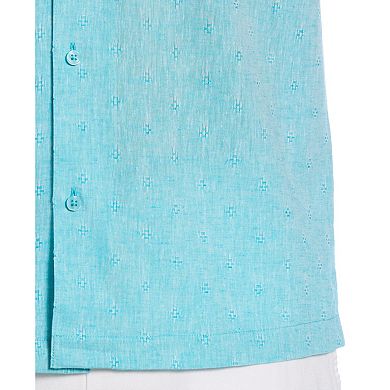 Men's Cubavera Linen Blend Diamond Dobby Print Short Sleeve Button-Down Shirt