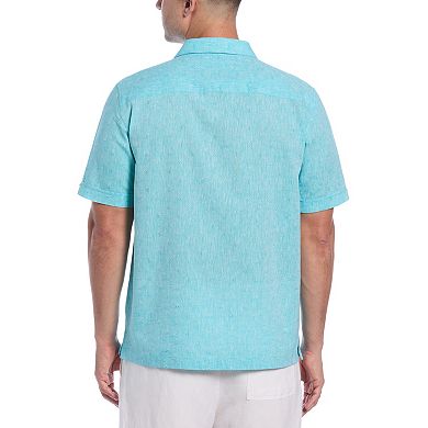 Men's Cubavera Linen Blend Diamond Dobby Print Short Sleeve Button-Down Shirt