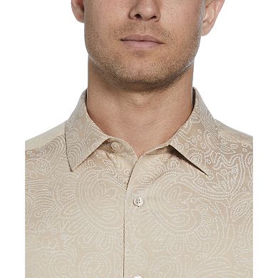 Men's Cubavera Jacquard Abstract Floral Paisley Print Short Sleeve Button-Down Shirt