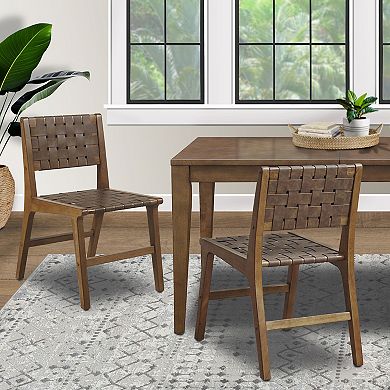 INK+IVY Oslo Faux Leather Woven Dining Chairs Set of 2