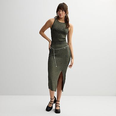 Juniors' SO® Rib Lurex Midi Slit Sweater Skirt