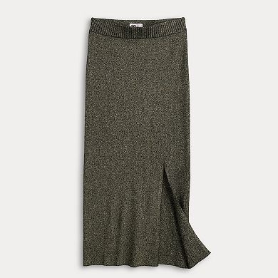 Juniors' SO® Rib Lurex Midi Slit Sweater Skirt
