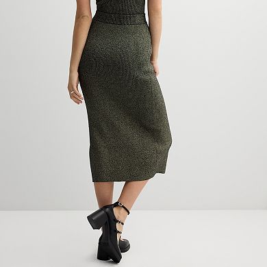 Juniors' SO® Rib Lurex Midi Slit Sweater Skirt