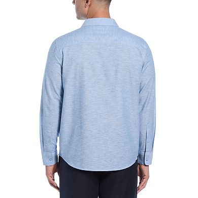 Men's Cubavera Linen Blend Tuck Panel Long Sleeve Button-Down Shirt