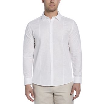 Men's Cubavera Linen Blend Tuck Panel Long Sleeve Button-Down Shirt